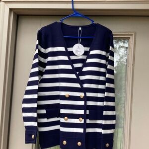 Blue and White Nautical Cardigan Sweater